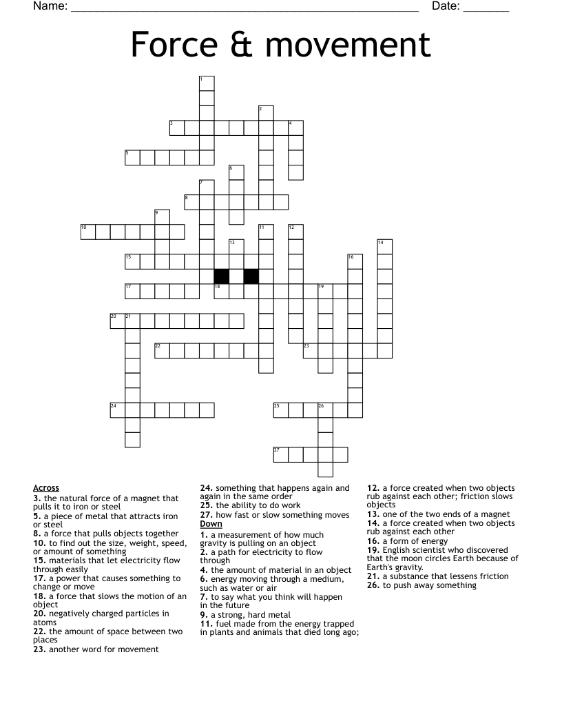 Force & movement Crossword