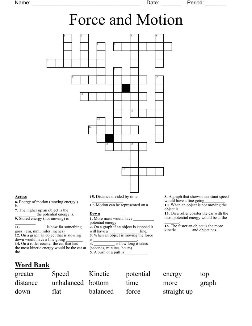 Force and Motion Crossword