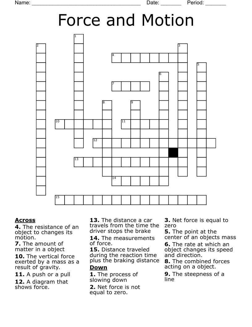Force and Motion Crossword