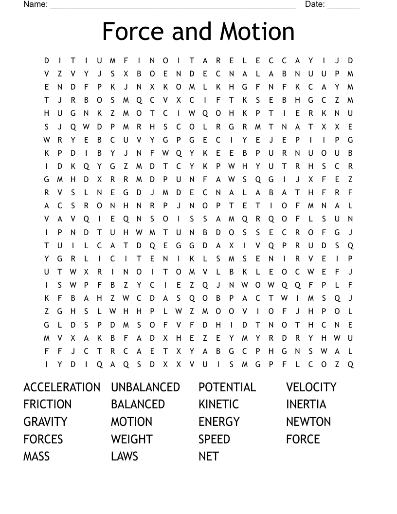 Force and Motion Word Search