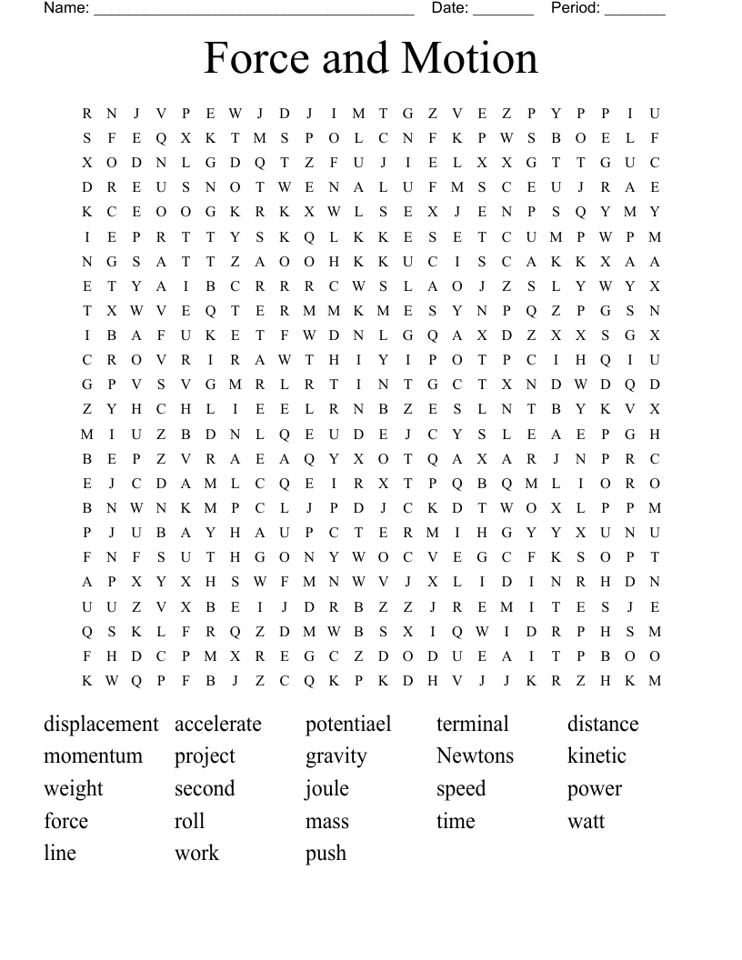 Force and Motion Word Search