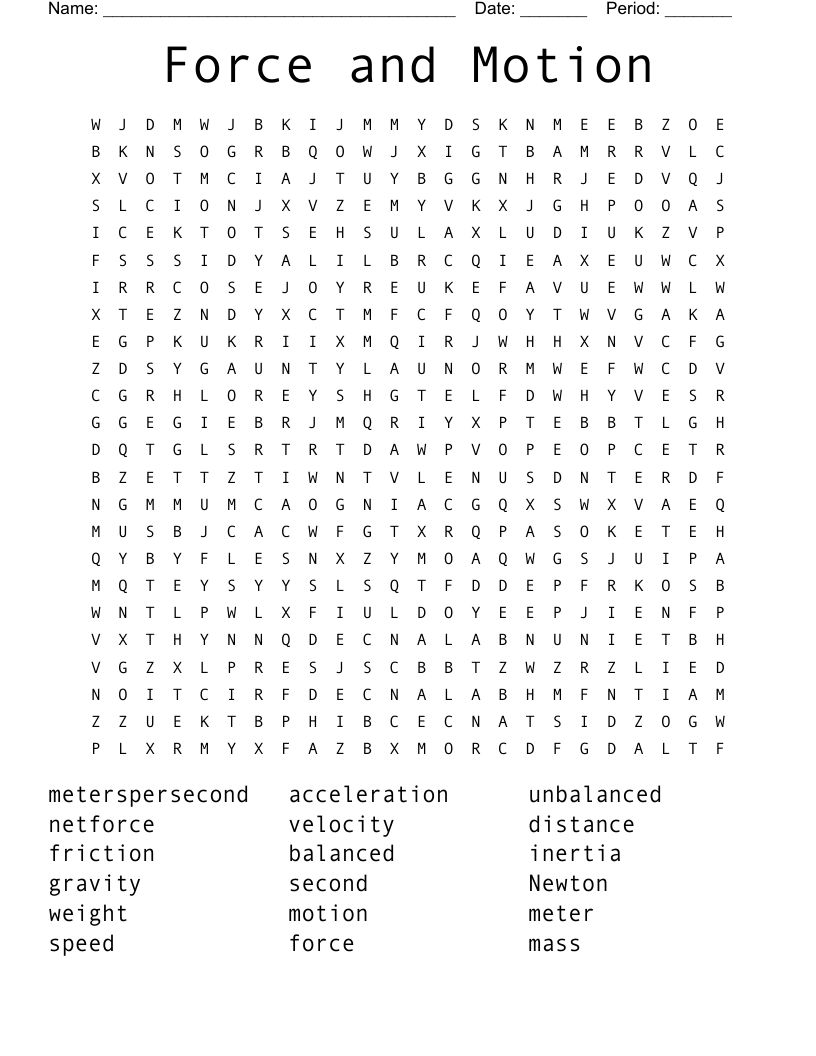 Force and Motion Word Search