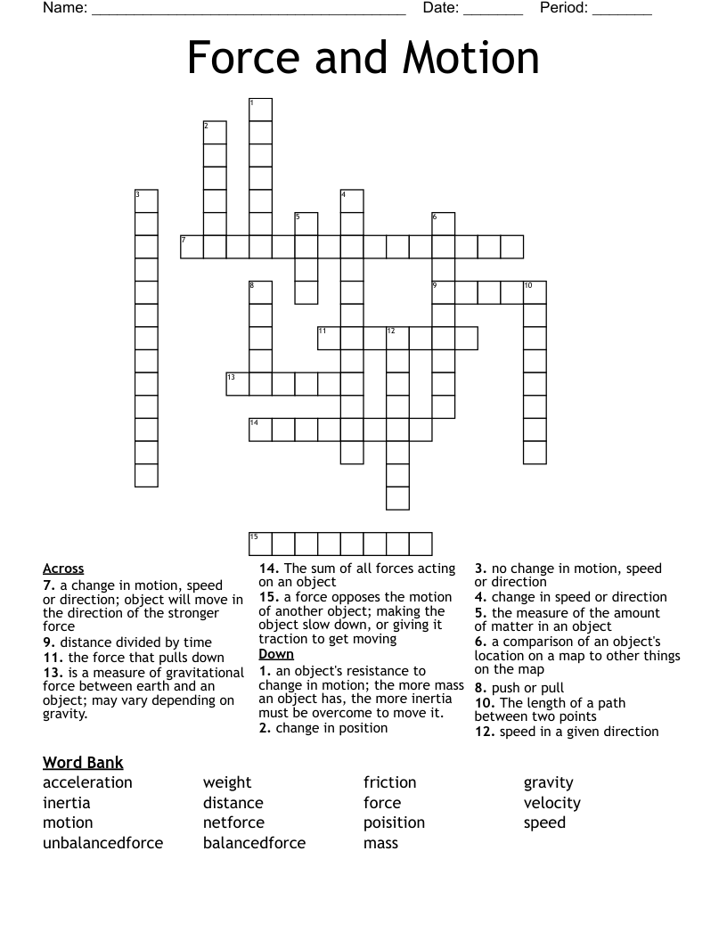 Force and Motion Crossword