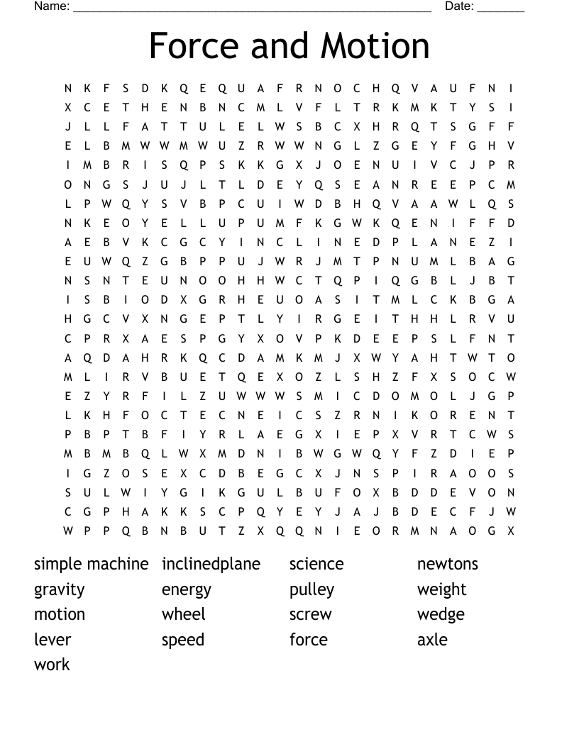 Force and Motion Word Search