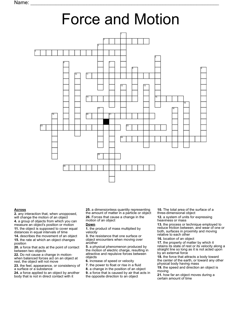 Force and Motion Crossword