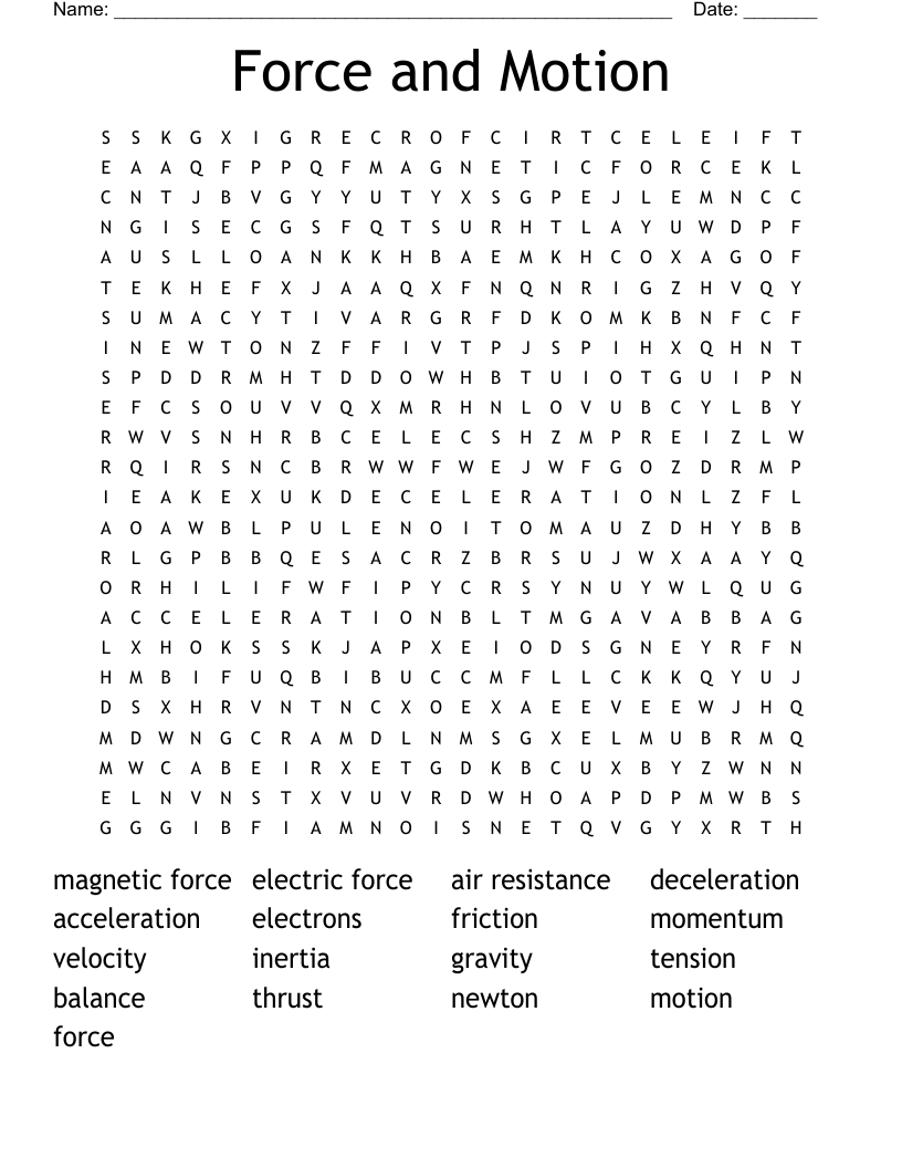 Force and Motion Word Search
