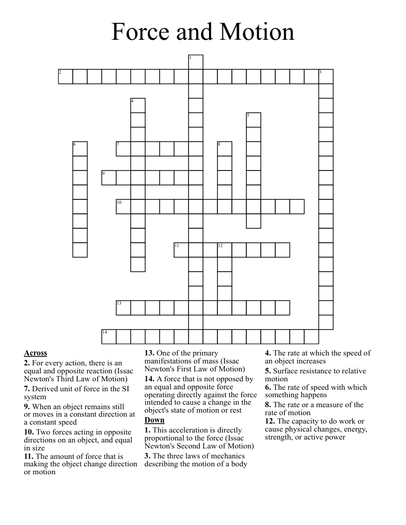 Force and Motion Crossword