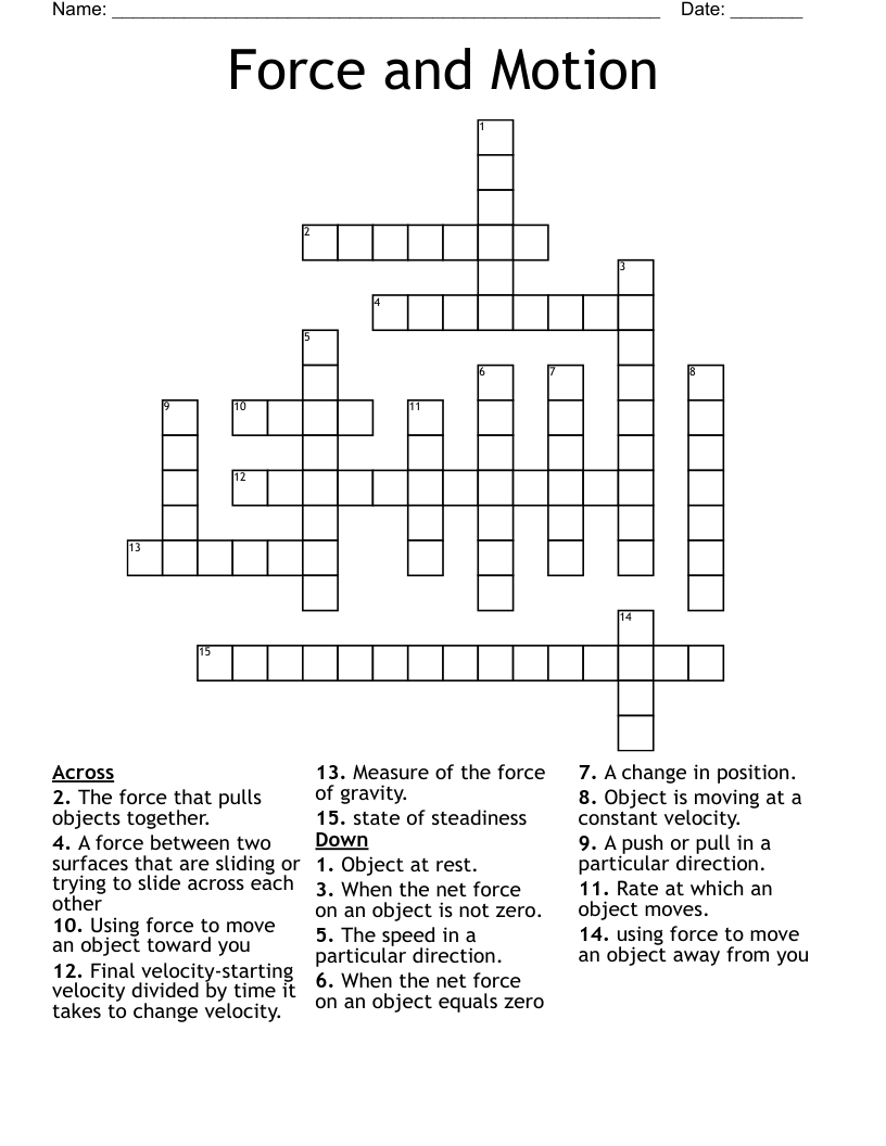 Force and Motion Crossword