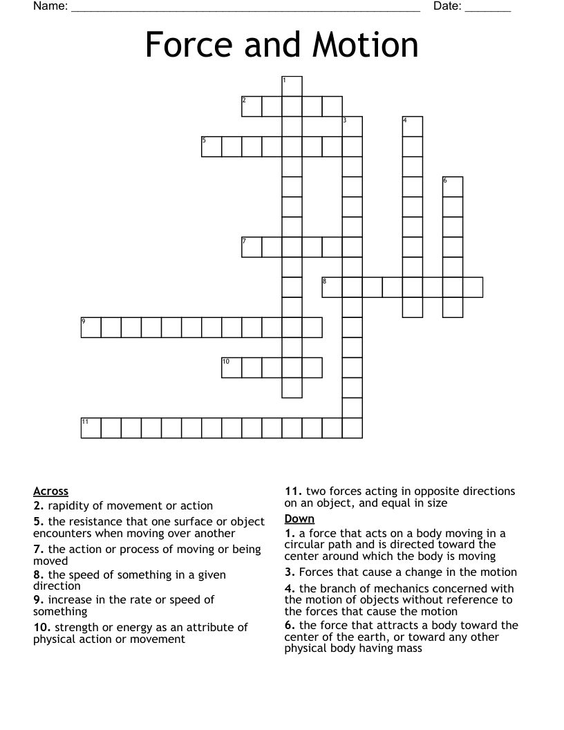 Force and Motion Crossword