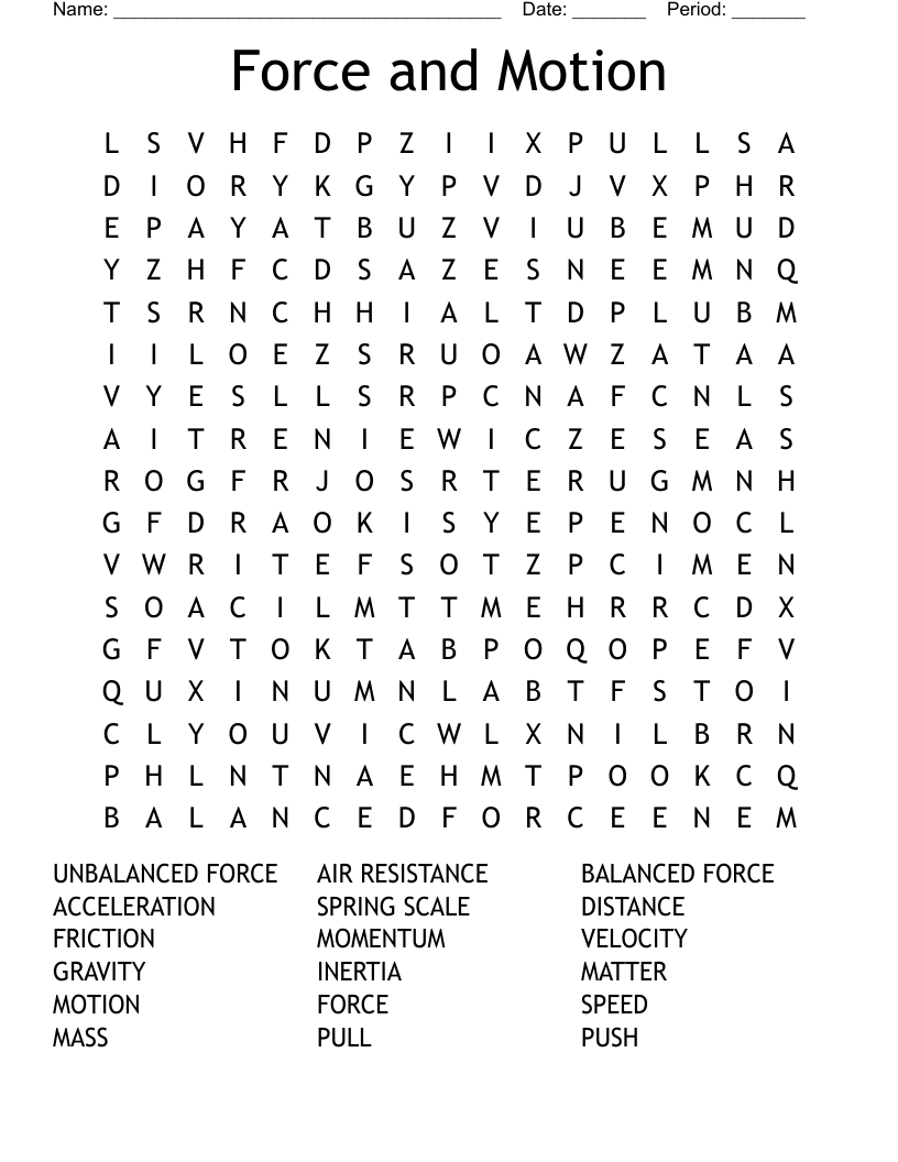 Force and Motion Word Search