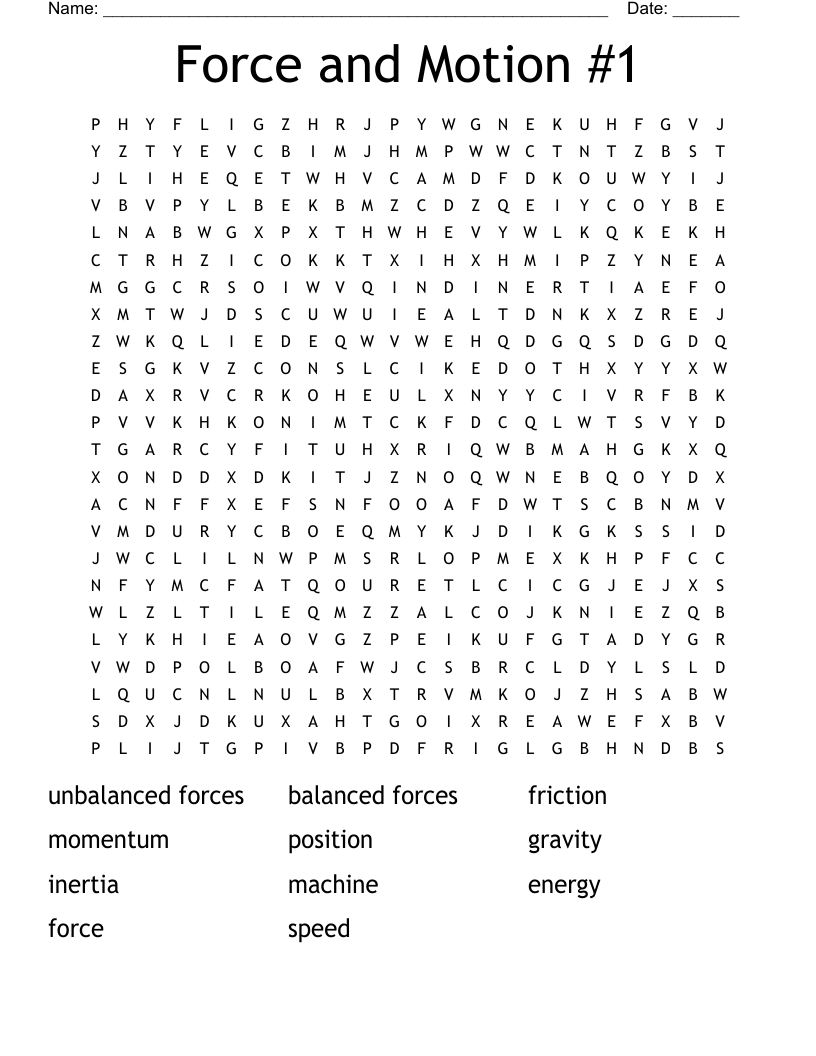 Force and Motion #1 Word Search