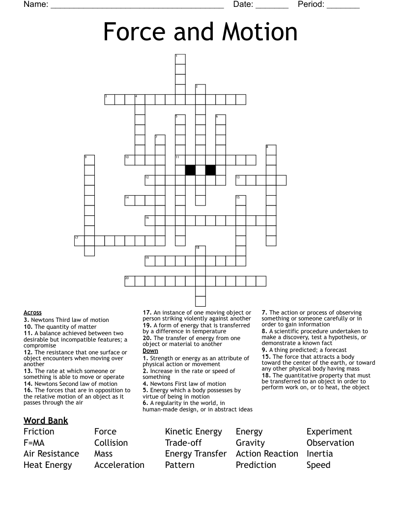 Force and Motion Crossword