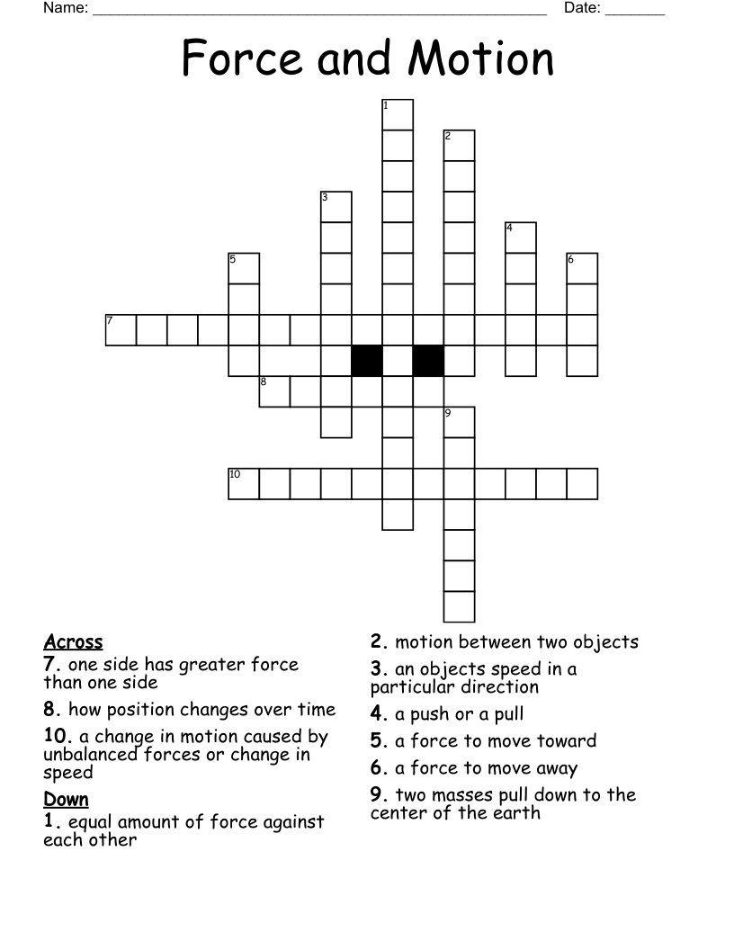 Force and Motion Crossword