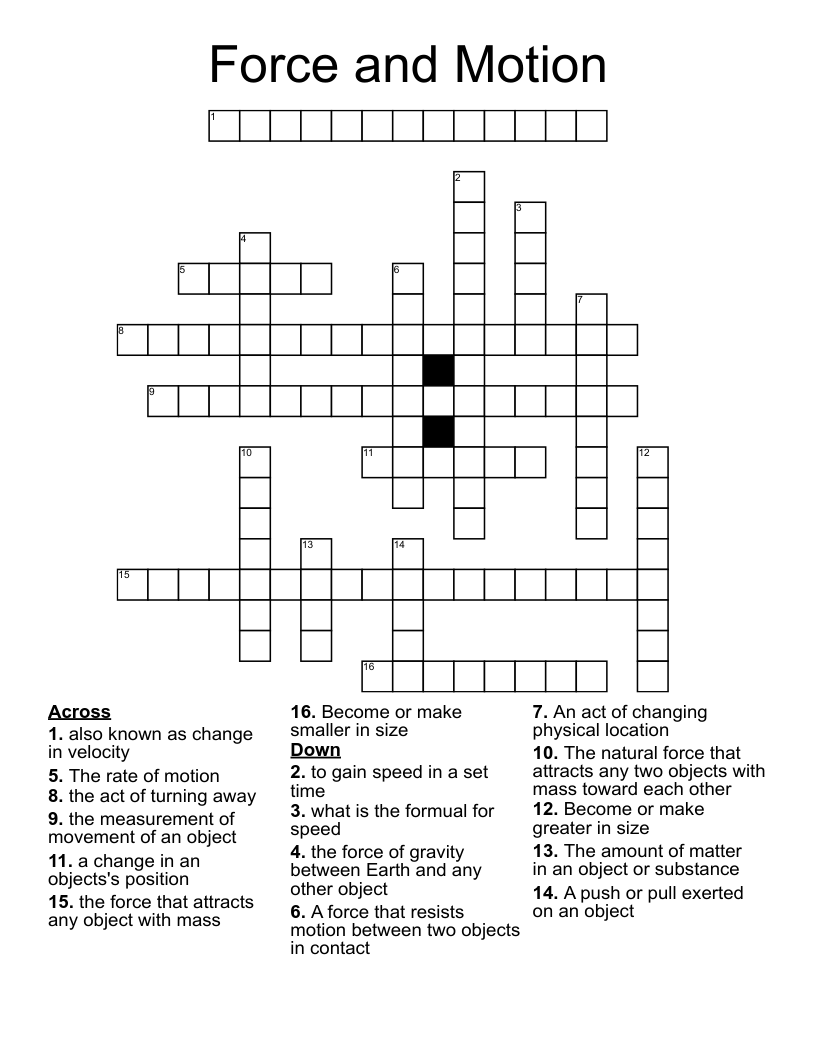 Force and Motion Crossword