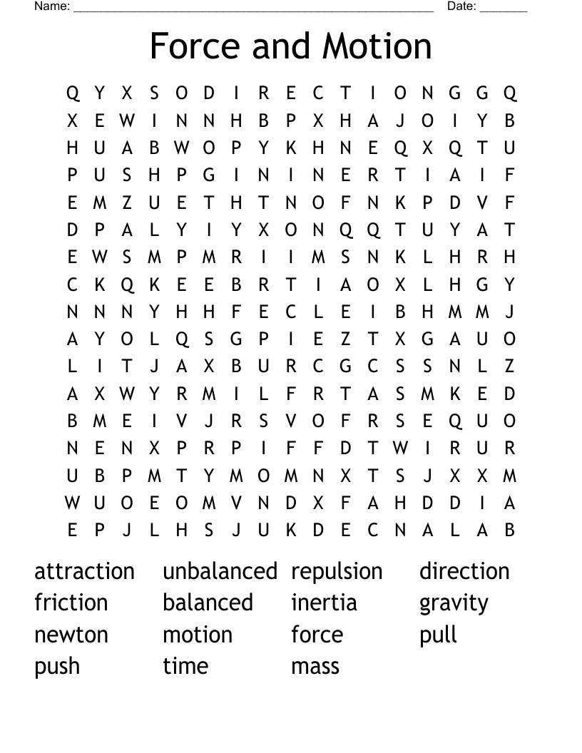 Force and Motion Word Search