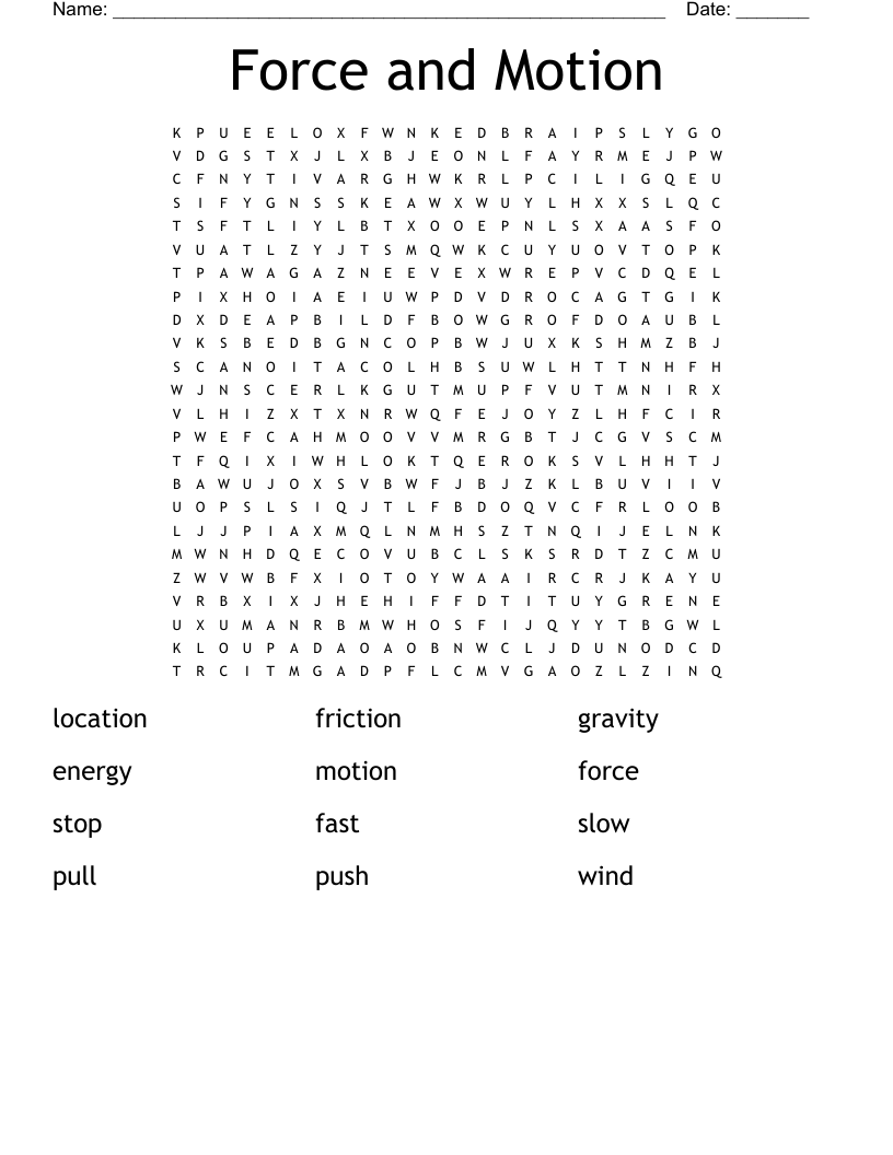 Force and Motion Word Search
