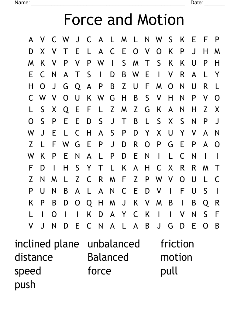 Force and Motion Word Search