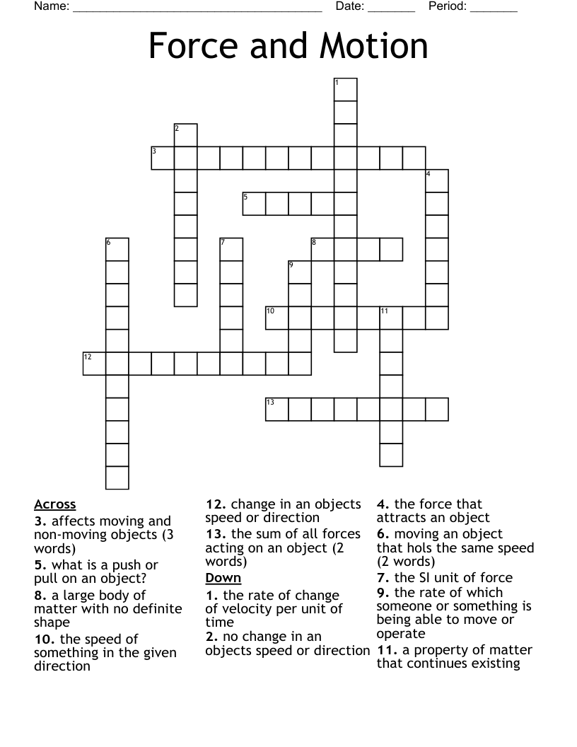 Force and Motion Crossword