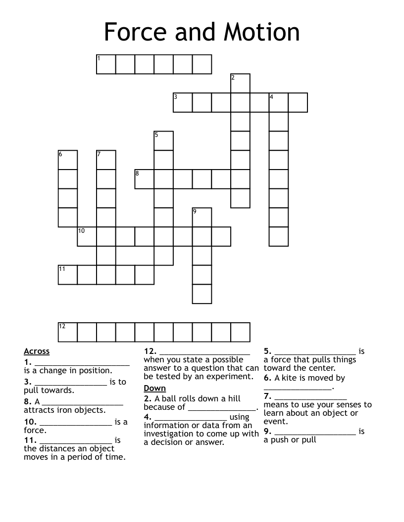 Force and Motion Crossword