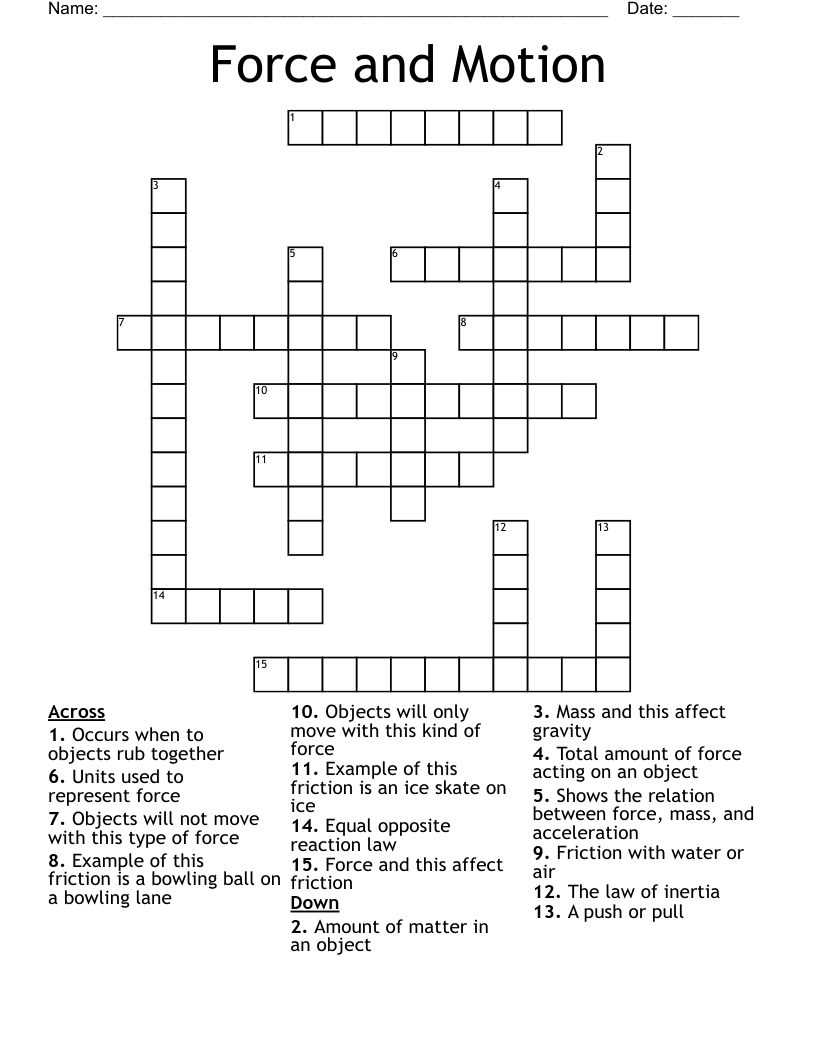 Force and Motion Crossword
