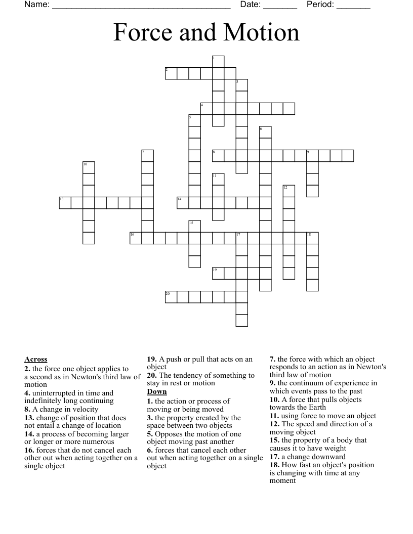 Force and Motion Crossword