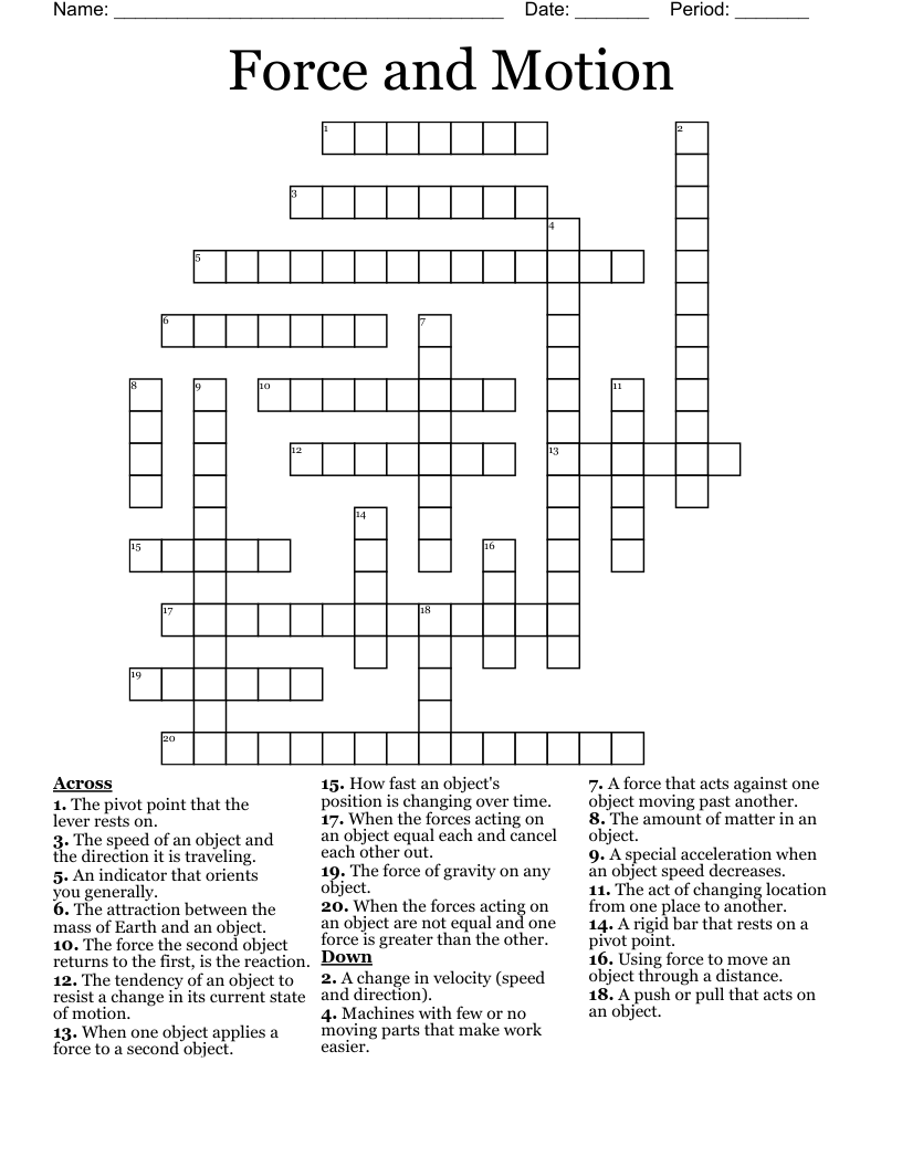 Force and Motion Crossword