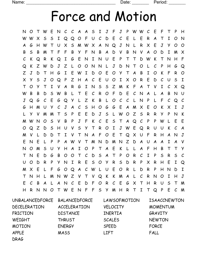 Force and Motion Word Search