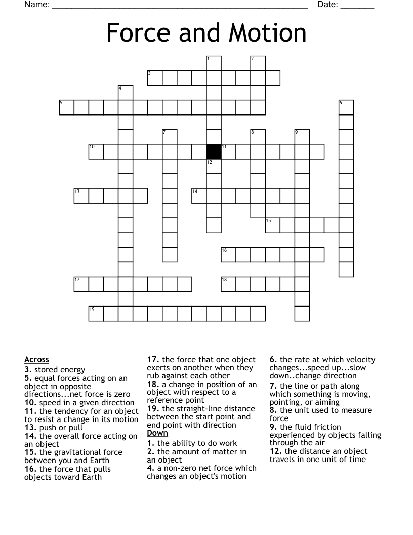 Force and Motion Crossword
