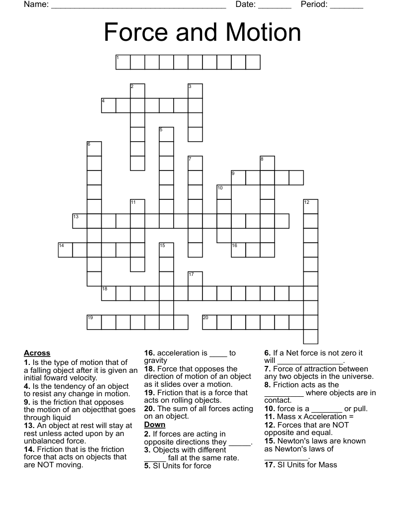 Force and Motion Crossword