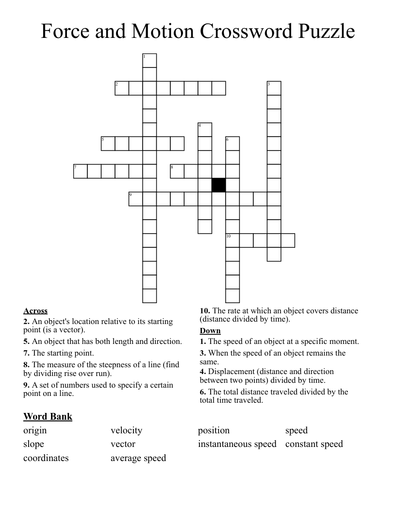 Force and Motion Crossword Puzzle