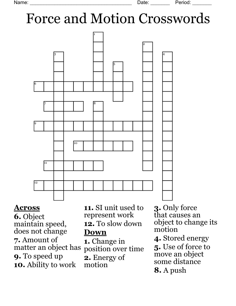 Force and Motion Crosswords 