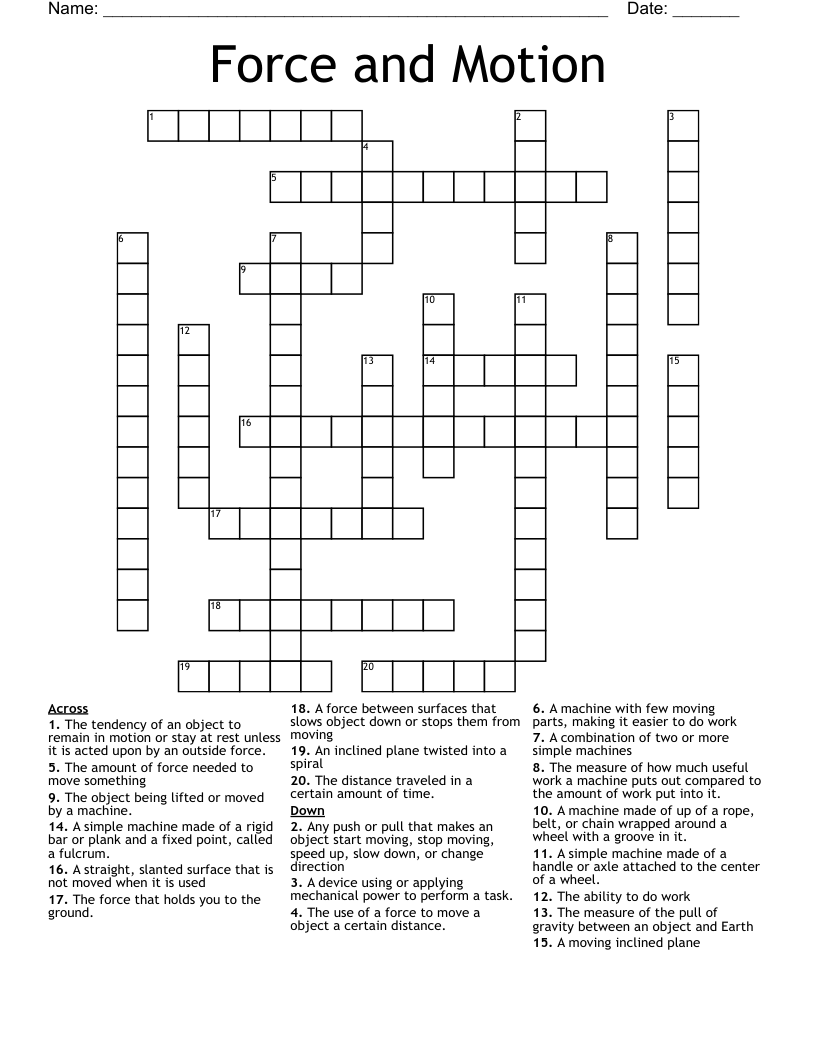 Force and Motion  Crossword