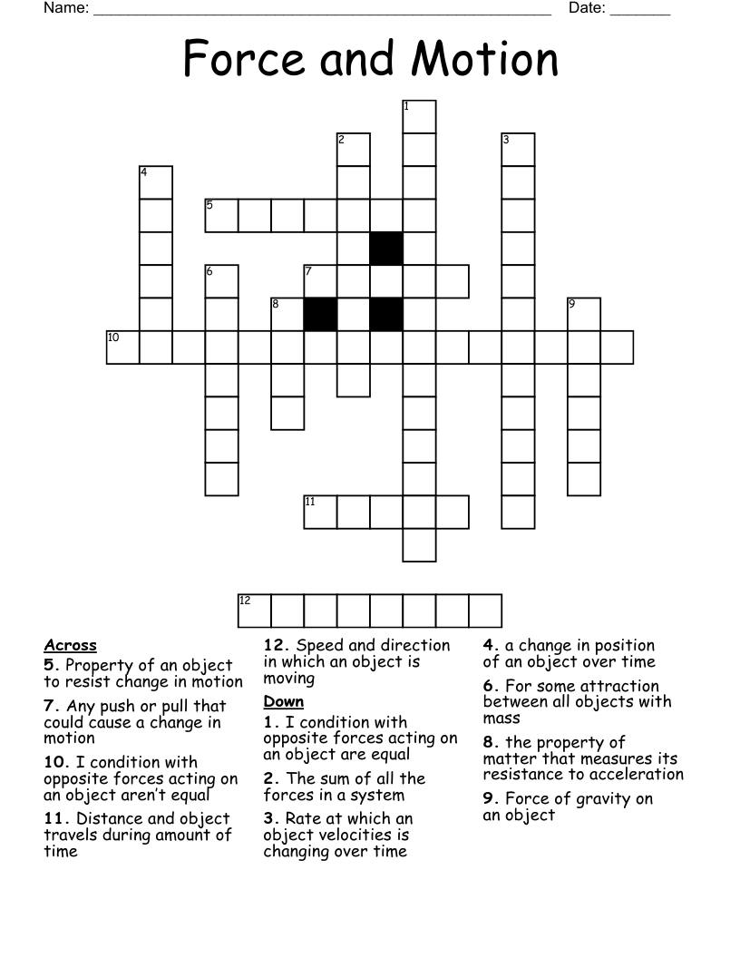 Force and Motion  Crossword