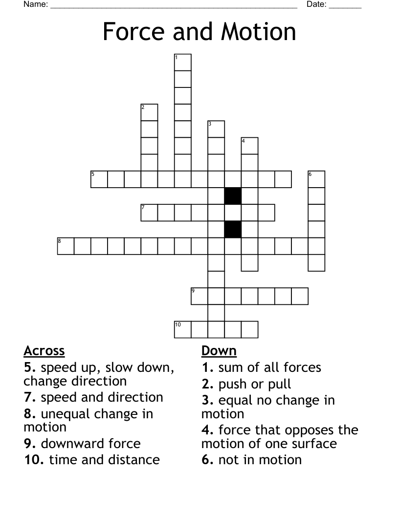 Force and Motion  Crossword