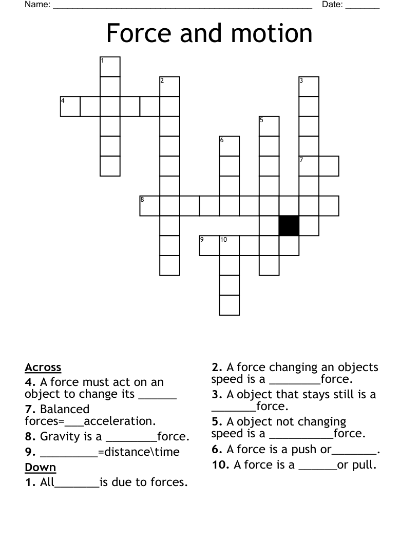 Force and motion Crossword