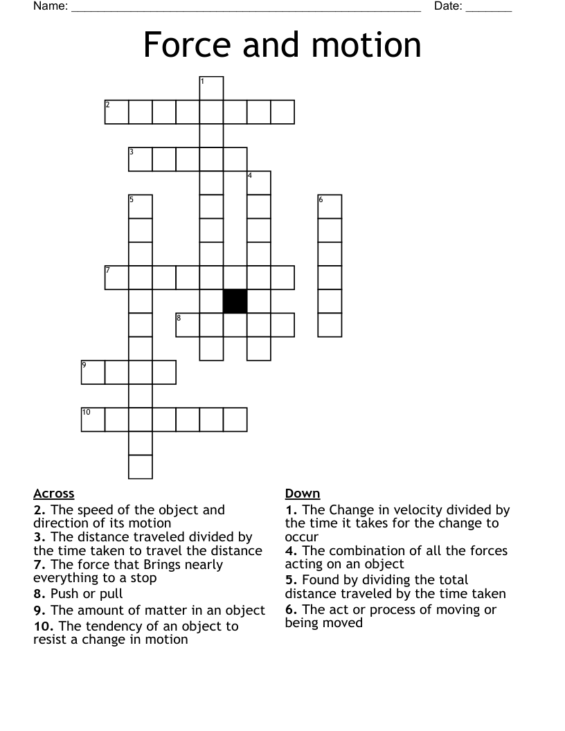 Force and motion  Crossword