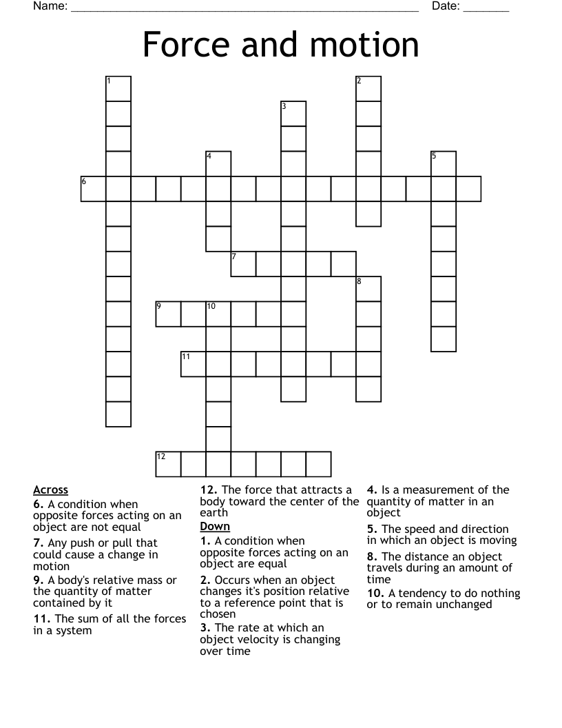 Force and motion  Crossword