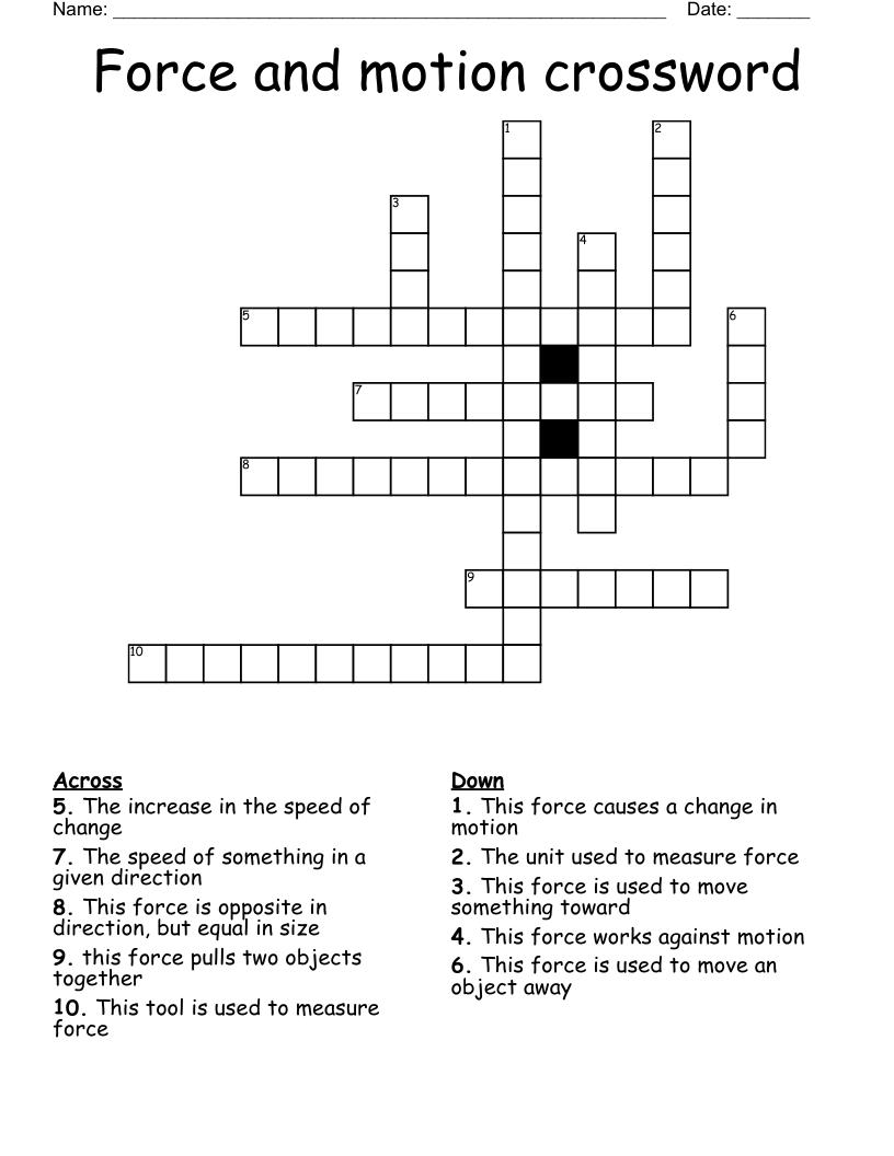 Force and motion crossword