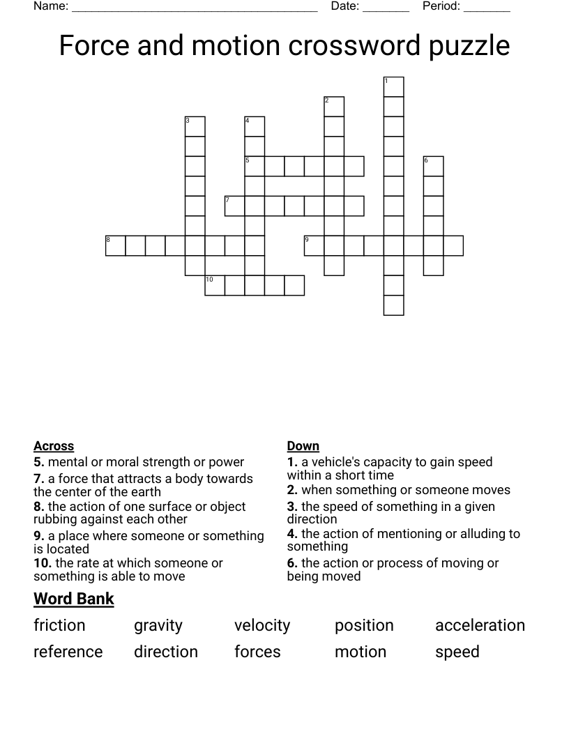 Force and motion crossword puzzle