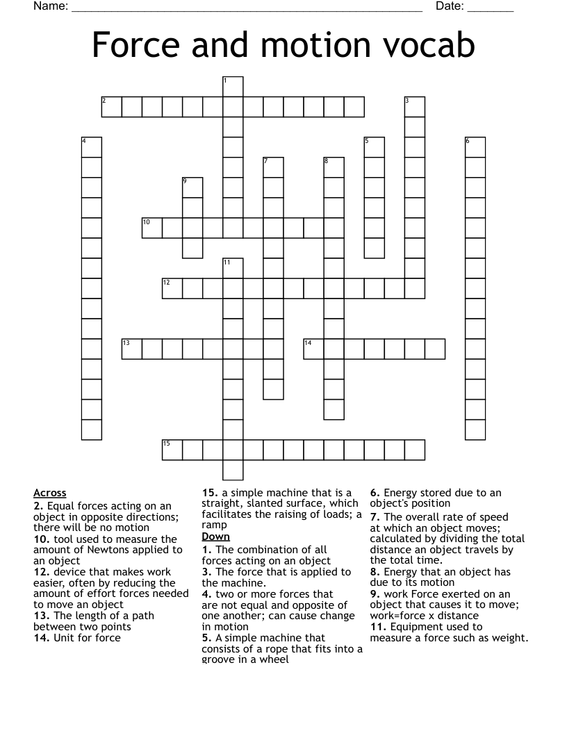 Force and motion vocab Crossword