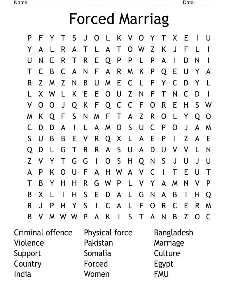 Forced Marriag Word Search