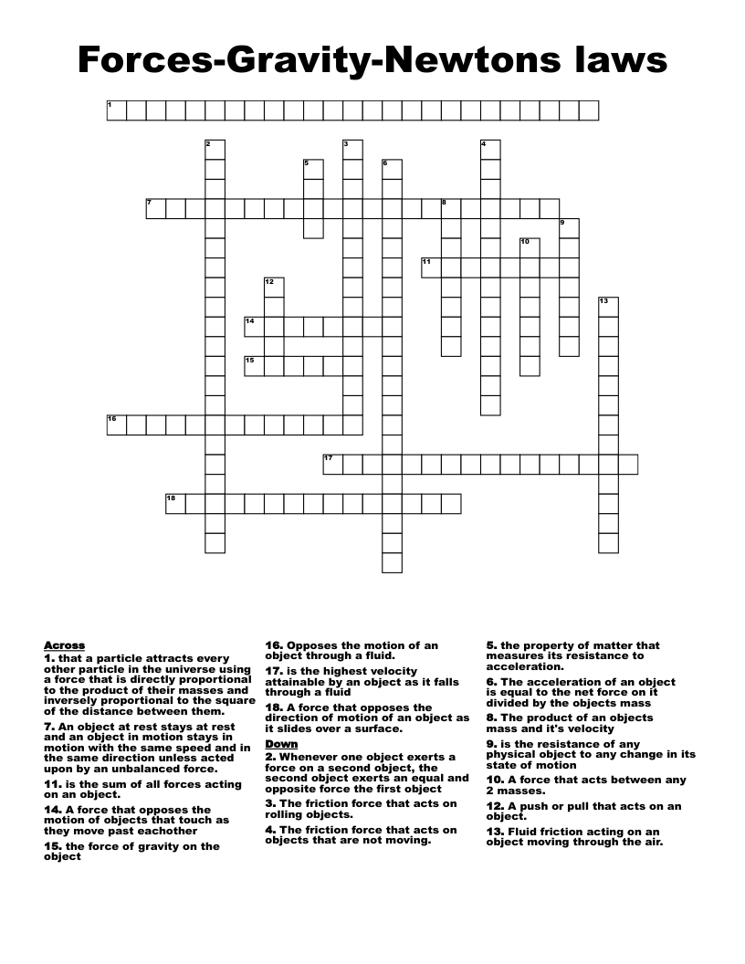 Forces-Gravity-Newtons laws Crossword