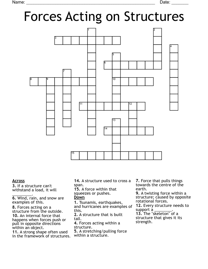 Forces Acting on Structures Crossword