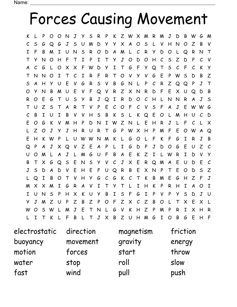 Forces Causing Movement Word Search