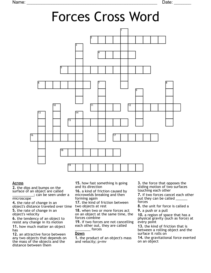 Forces Cross Word