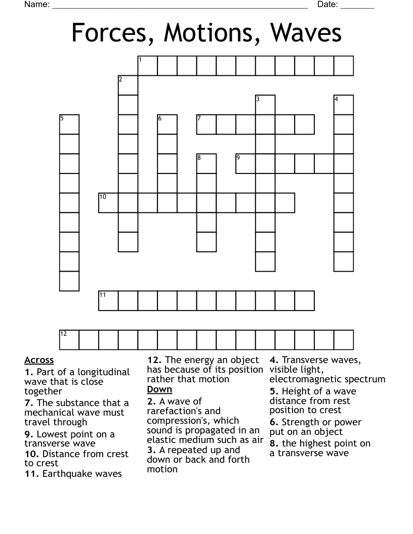 Forces, Motions, Waves Crossword