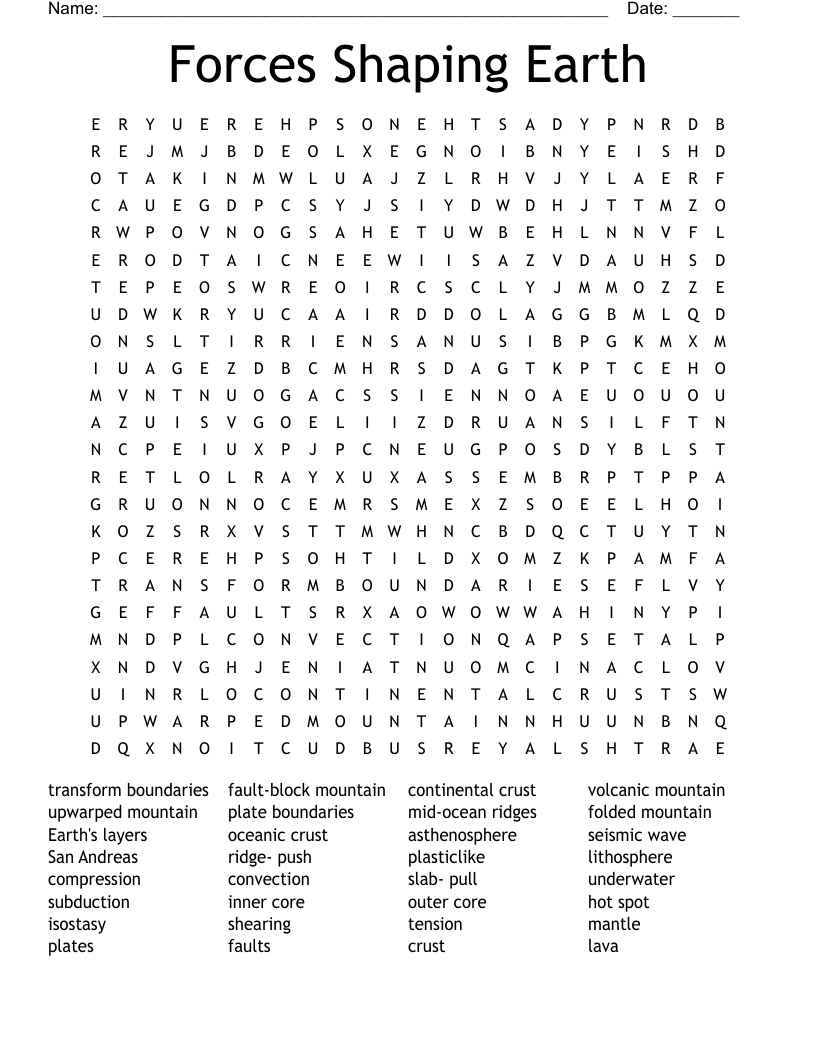 Forces Shaping Earth Word Search