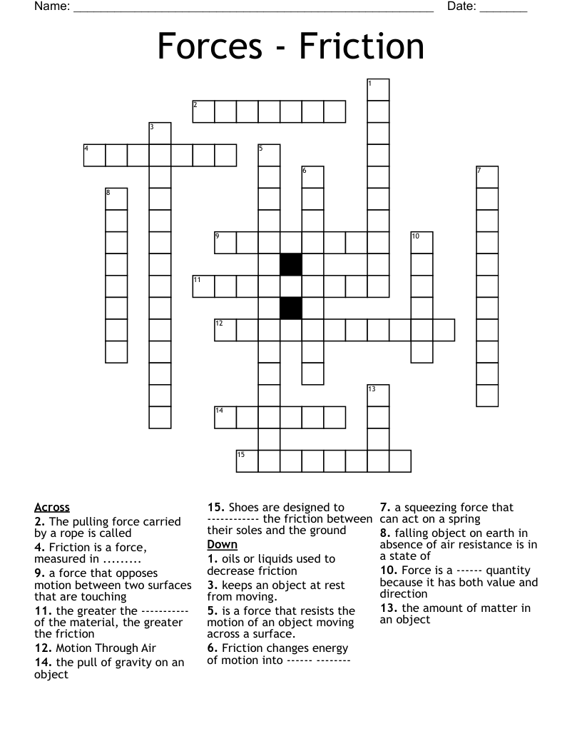 Forces - Friction Crossword