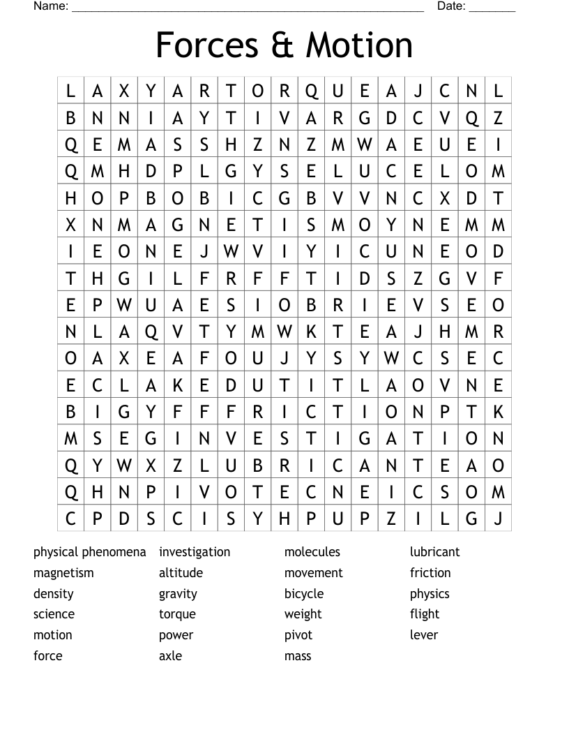 Forces & Motion Word Search