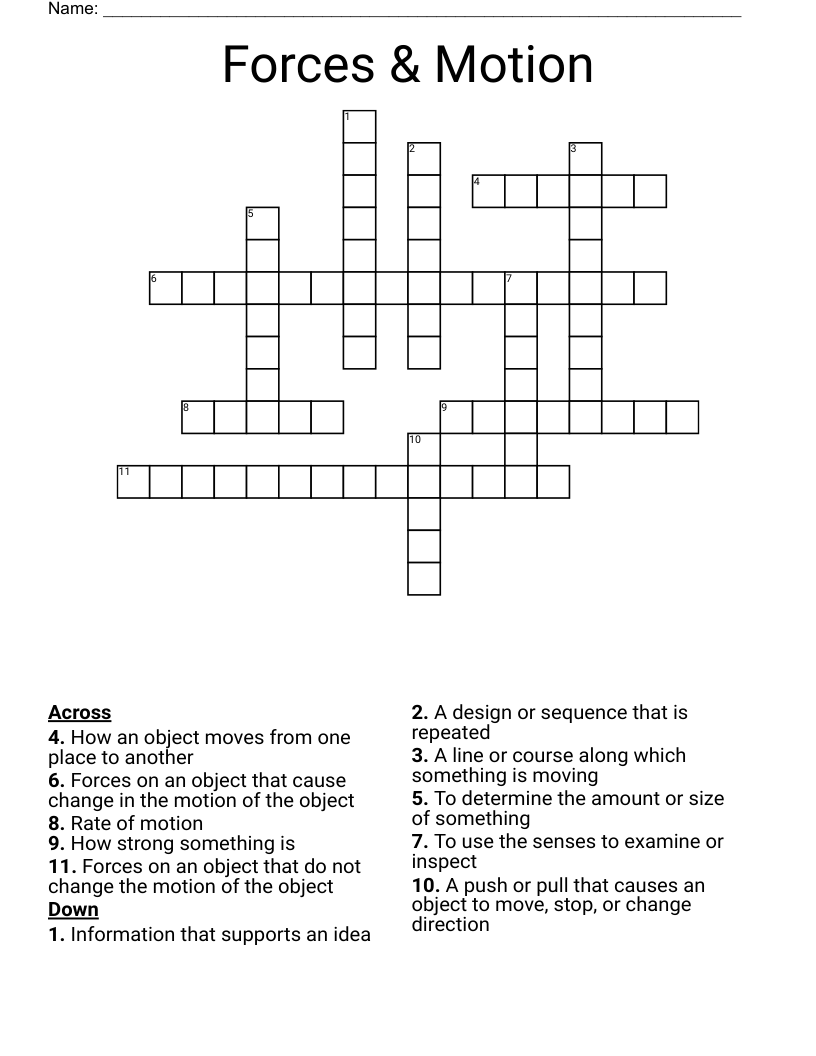 Forces & Motion Crossword